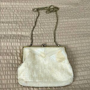 Vintage Elegant White Beaded Evening Bag